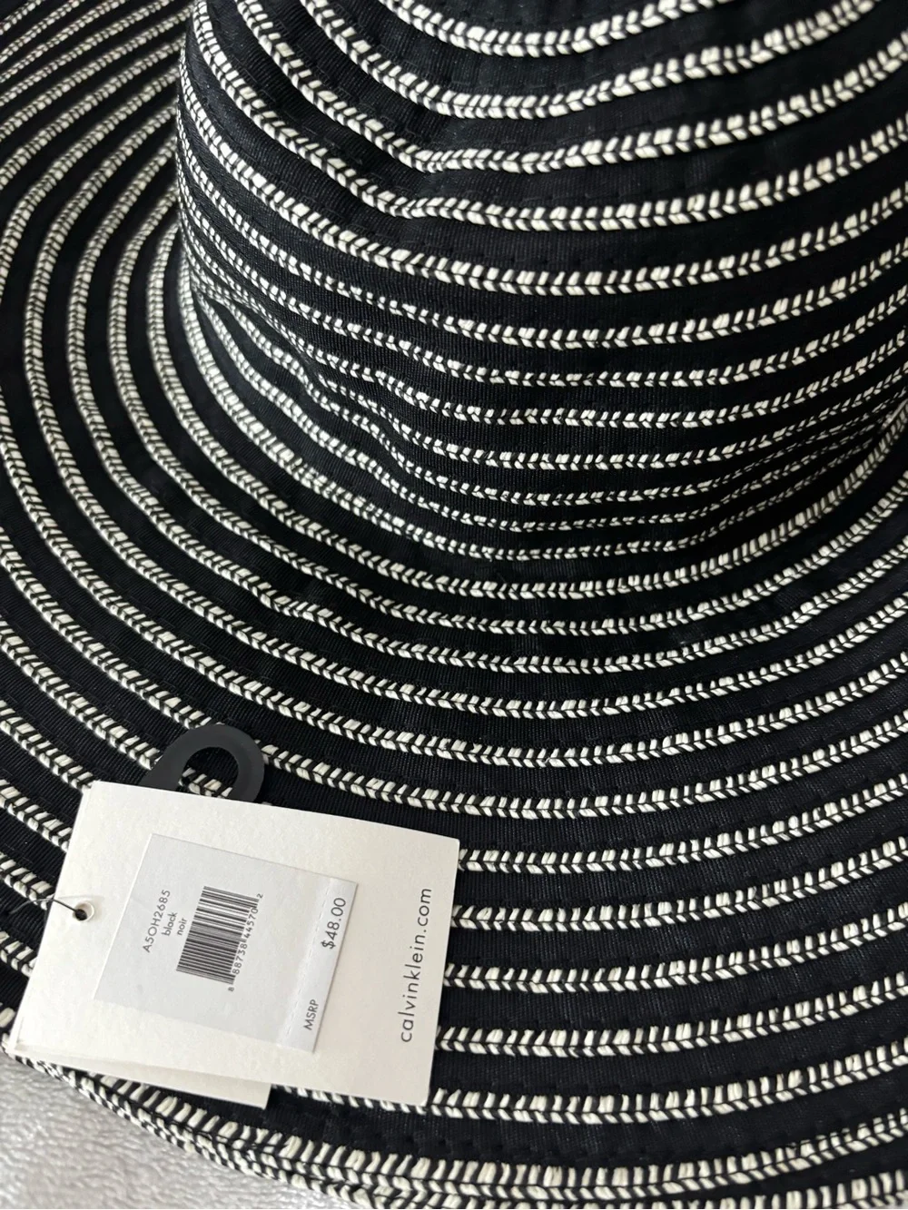 Calvin Klein Black and White Striped Wide-Brim Sun Hat